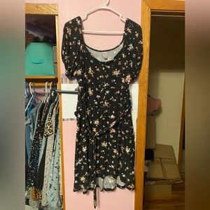 Black Floral Short Sleeve Dress XXXL(21)